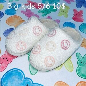 Target Kids White Plush Slippers with Pink, Orange and Yellow Smiley Faces